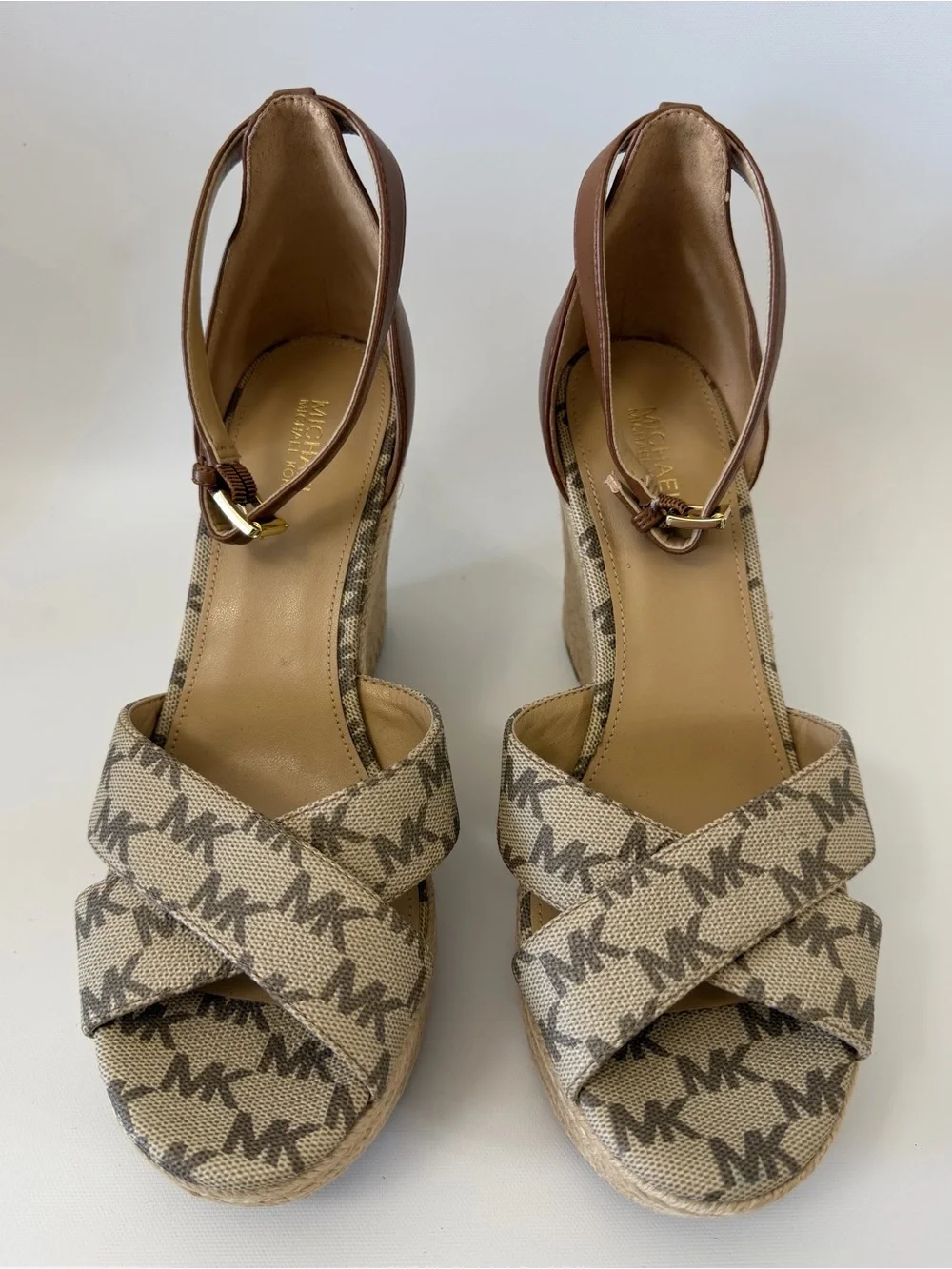 Michael Kors MK Logo Espadrille Wedge Sandals Women’s Size 7.5M Ankle Strap